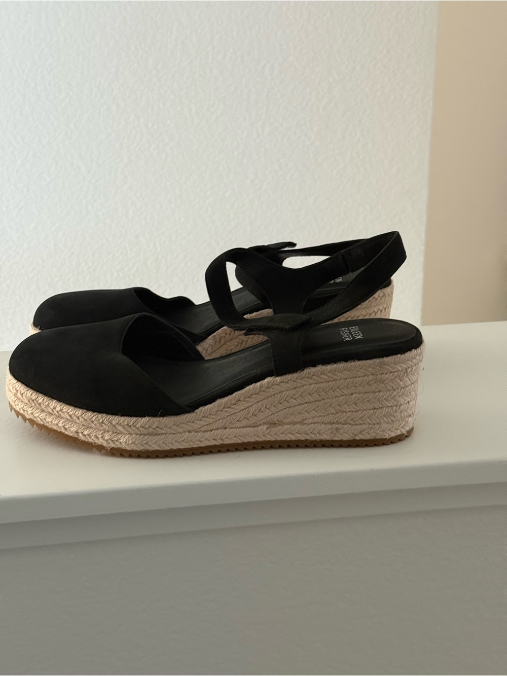 Eileen Fisher Nessa Black Espadrille Wedge Sandal Size 10 - Picture 8 of 11